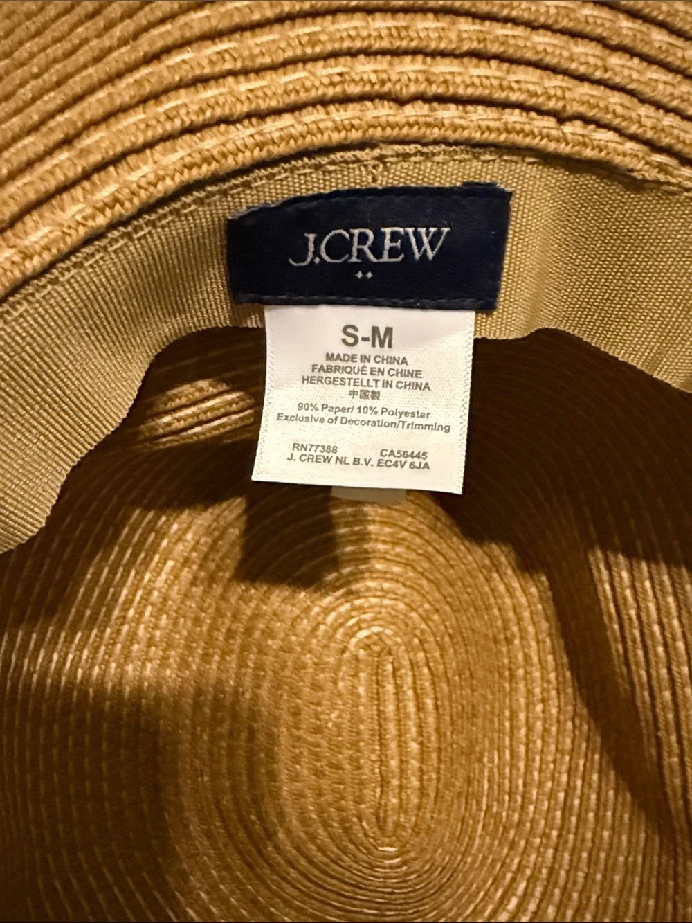 J. Crew Tan Straw Sun Hat with Cream Ribbon